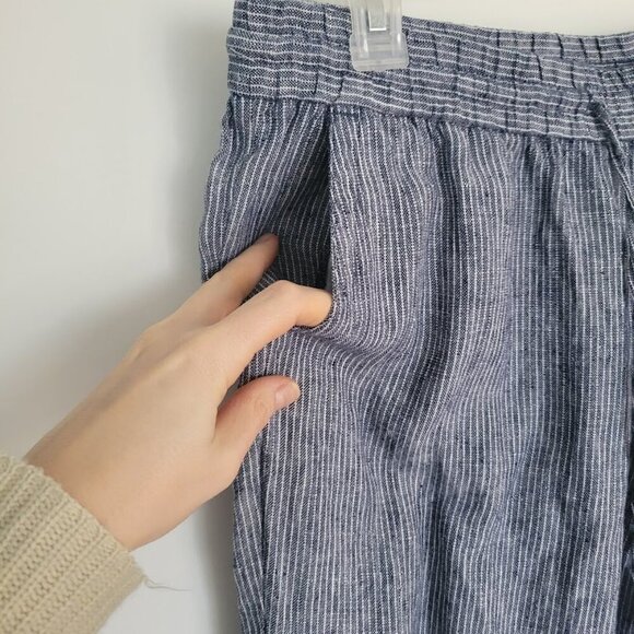 Talbots Linen Petite 8P Elastic Waist Pull-On Pants Pockets Pinstripe Beach - Picture 2 of 7